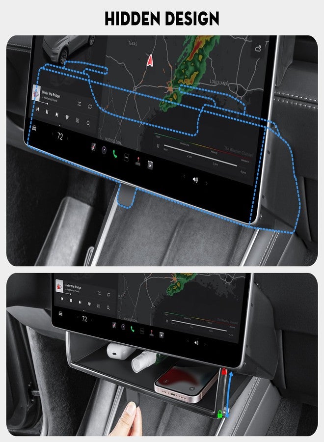 KUNIST Under Screen Storage Organizer for 2026 New Model Y Juniper,[Retractable & Tool-Free] Under Screen Storage Box with Behind Screen Tissue Holder Compatible with Tesla 2025-2026 Model Y Juniper - Image 4